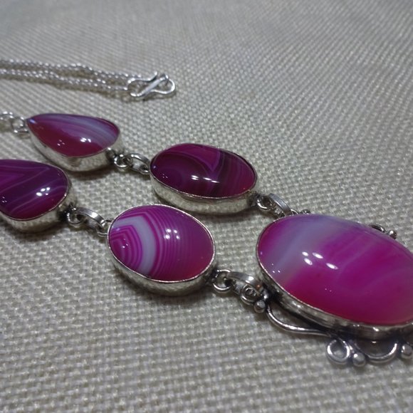 Stunning "PINK BOTSWANA AGATE" Handmade Sterling Necklace 22" #321B - Picture 3 of 3